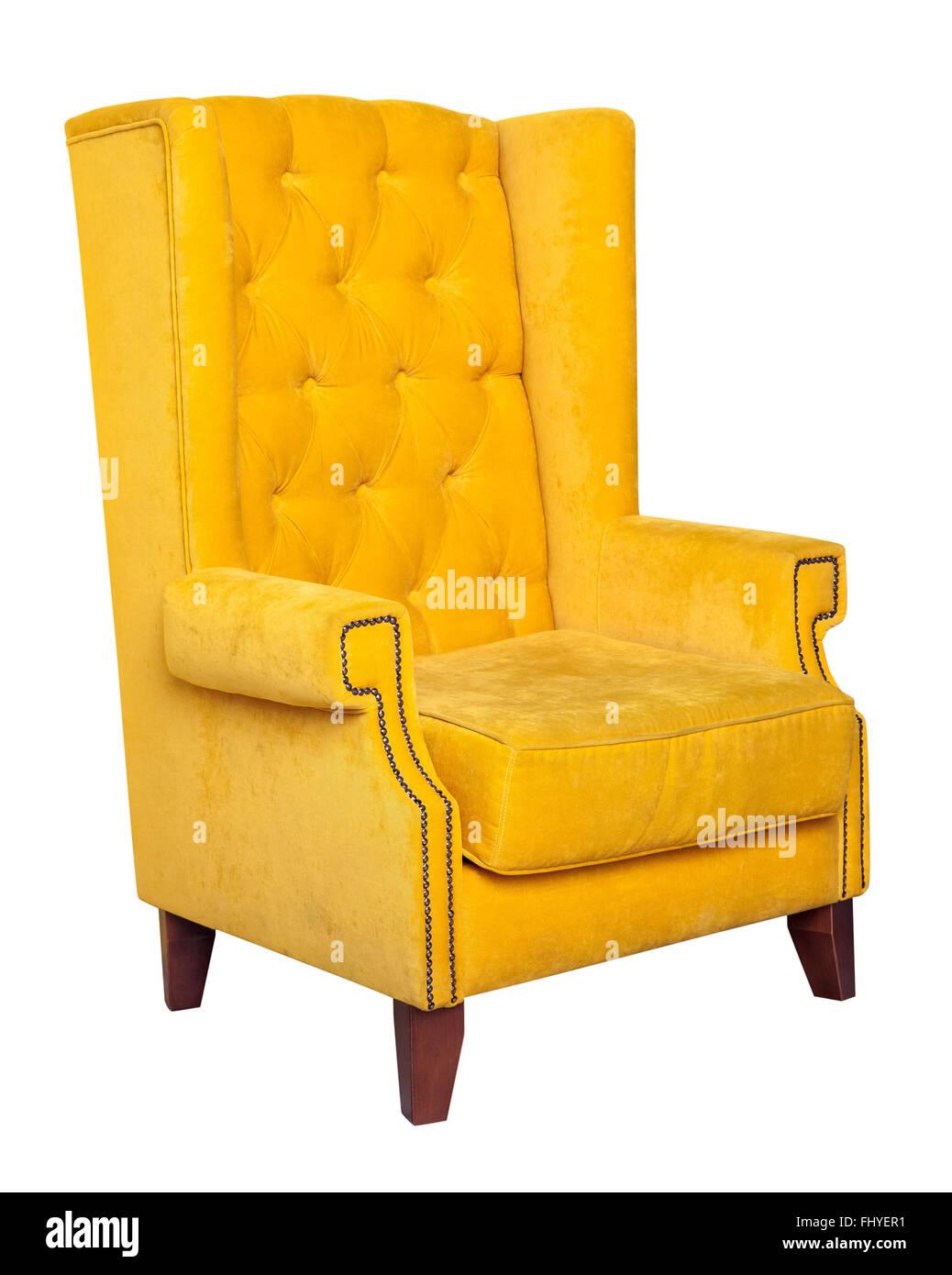 Yellow textile chair isolated Stock Photo