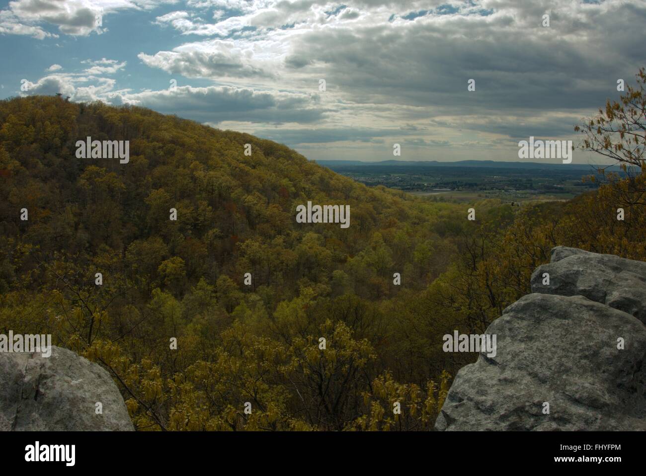 Looking toward Smithsburg, Maryland from a rocky outcrop on the Appalachian Trail. Stock Photo