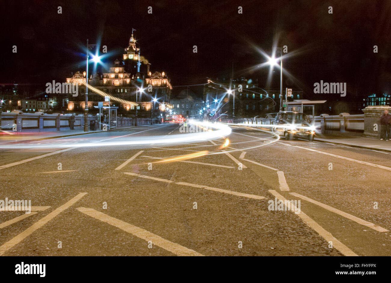 Edinburgh Night traffic, cityscape, Scotland Stock Photo