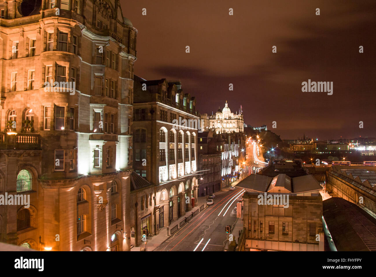 Edinburgh Night cityscape, from a a Hill, Scotland Stock Photo