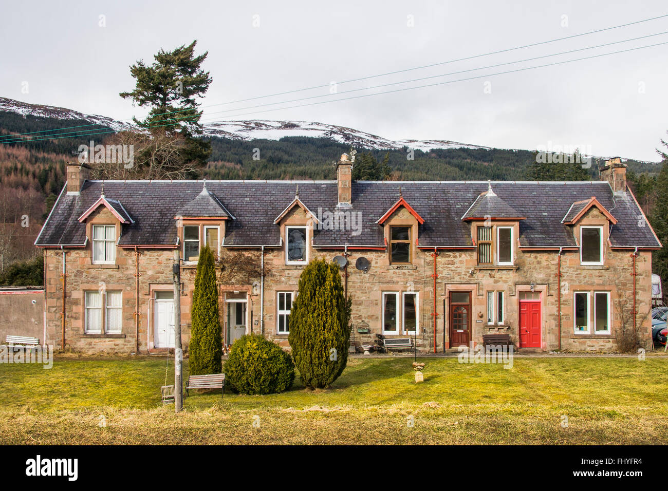 Country houses facade in Fort Augustus,  Scottish highlands Stock Photo