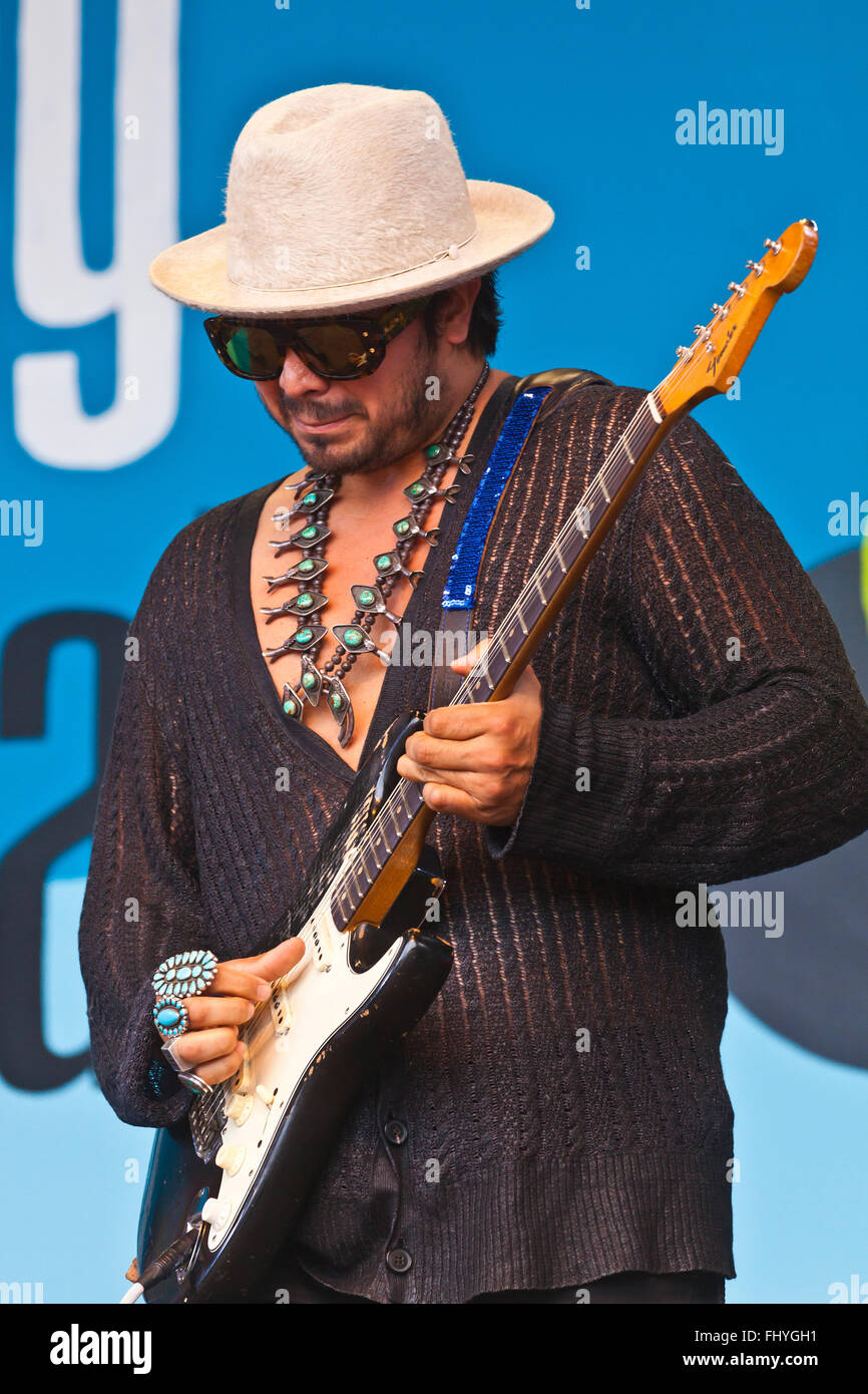 KING ZAPATA on guitar for GARY CLARK JR. on the main stage at the MONTEREY JAZZ FESTIVAL Stock Photo