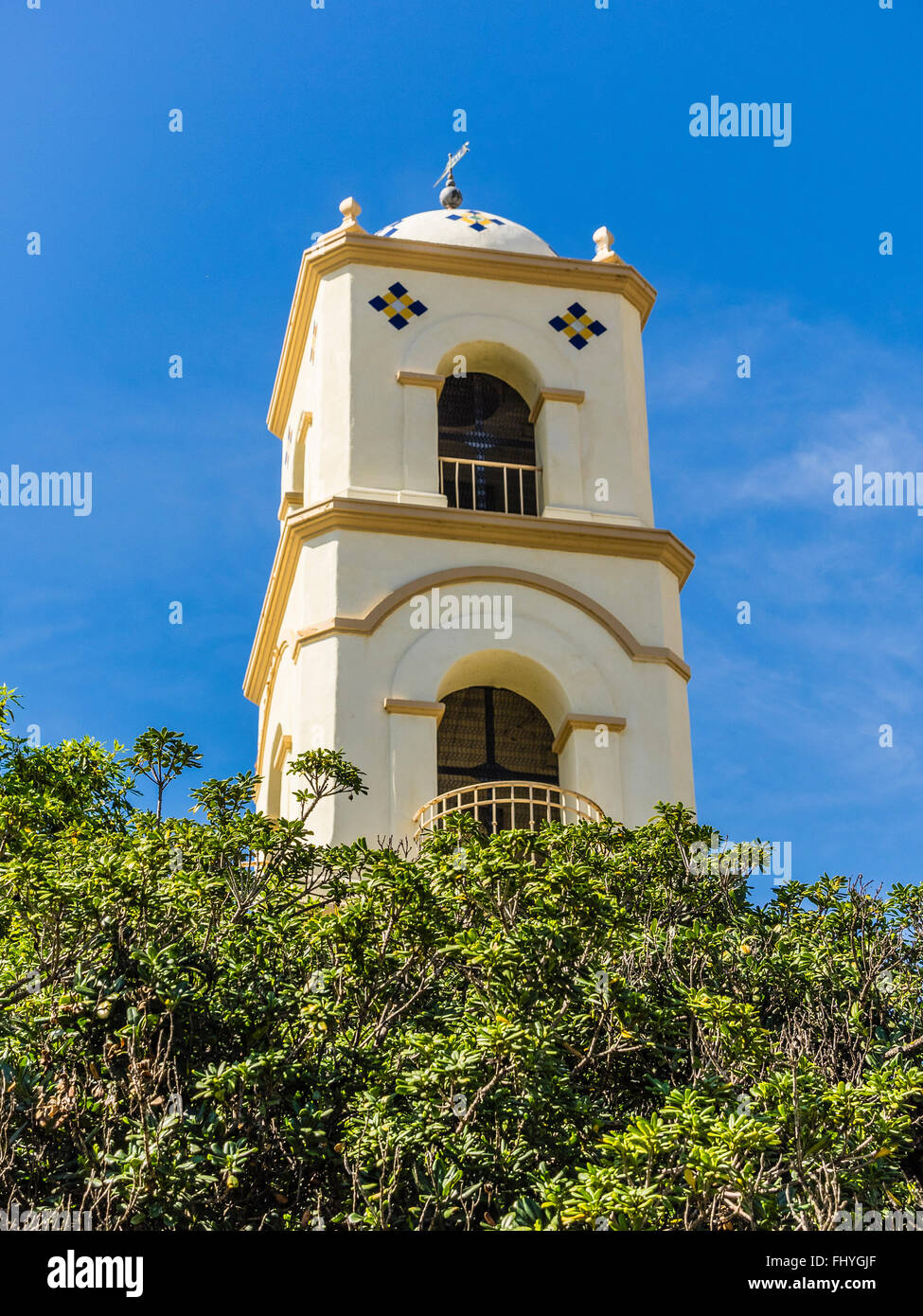 The historic colonial revival style Post Office Bell Tower, city historical landmark number 6 in Ojai, California. Stock Photo