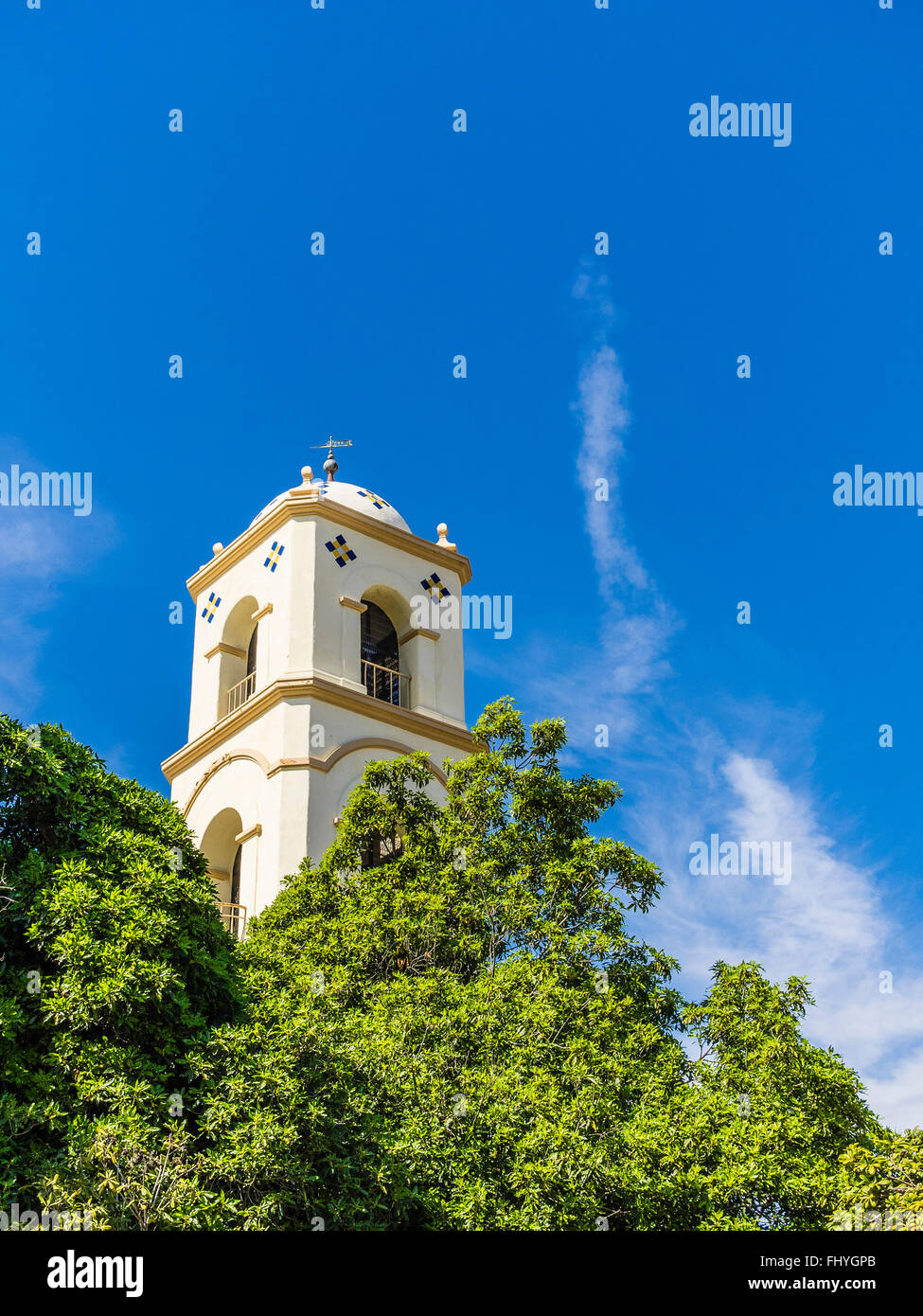 The historic colonial revival style Post Office Bell Tower, city historical landmark number 6 in Ojai, California. Stock Photo