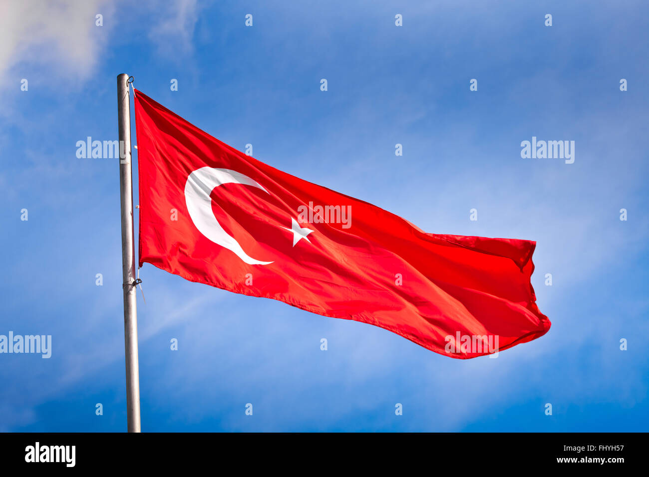 Turkish flag waving Stock Photo - Alamy