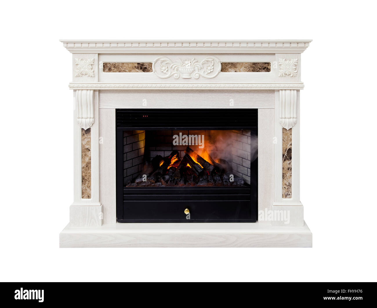 White artificial electronic fireplace Stock Photo