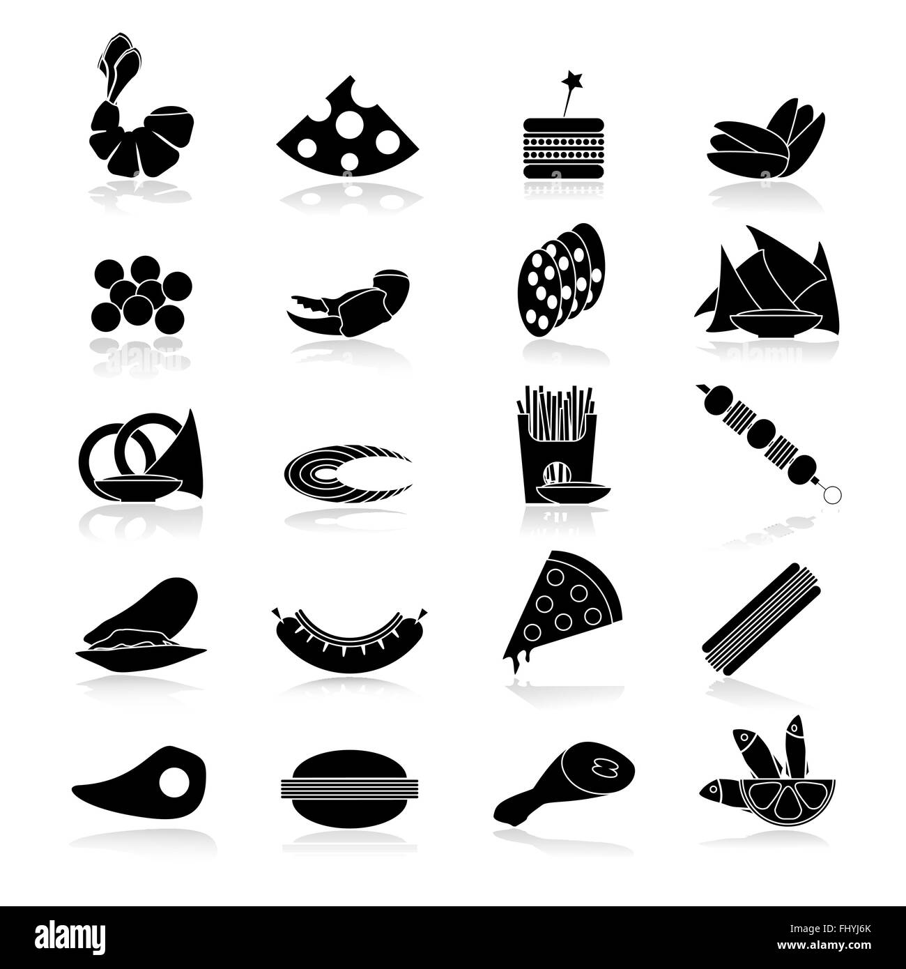 Black and white different food snacks. Digital background vector illustration. Stock Vector