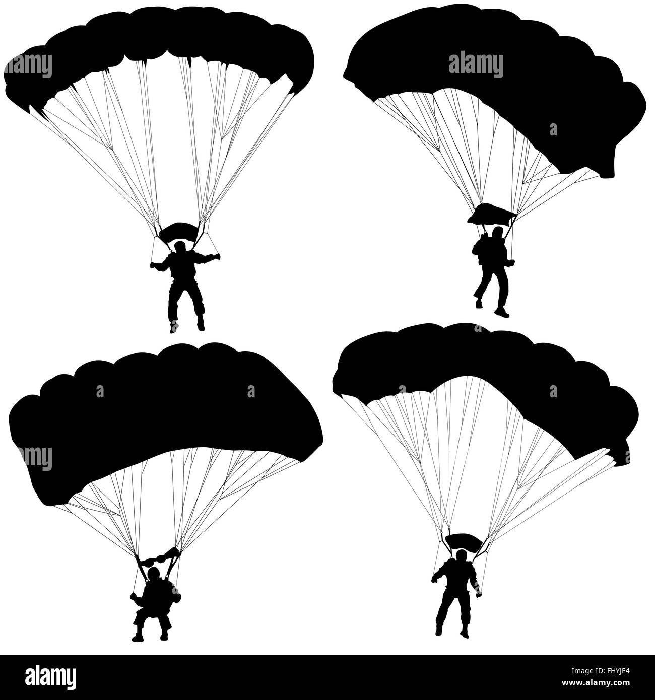 Set skydiver, silhouettes parachuting illustration Stock Photo