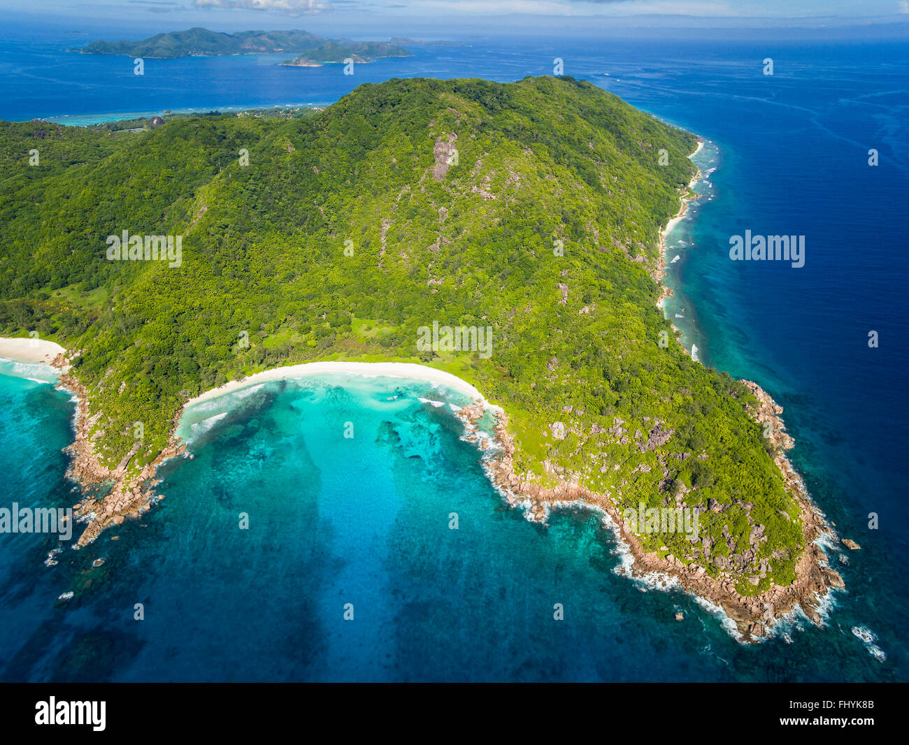 Seychelles, La Digue, View of the Anse Cocos beach, aerial view Stock — free download