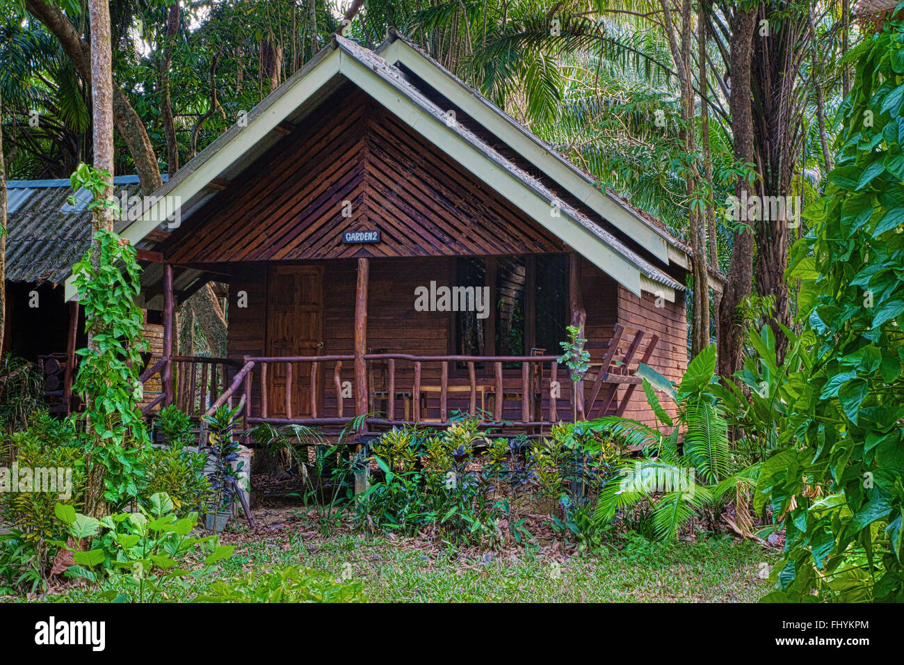 The RIVERSIDE COTTAGES in KHO SOK are a perfect place to stay to visit Kho Sok National Park - THAILAND Stock Photo