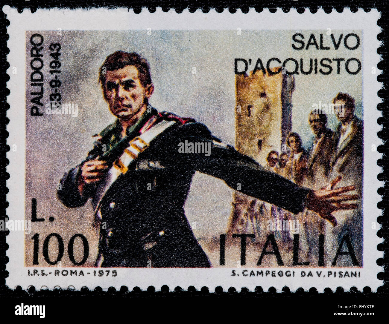 1975 Italian mint stamp issued to celebrate Salvo d'Acquisto Lire 100 Stock Photo