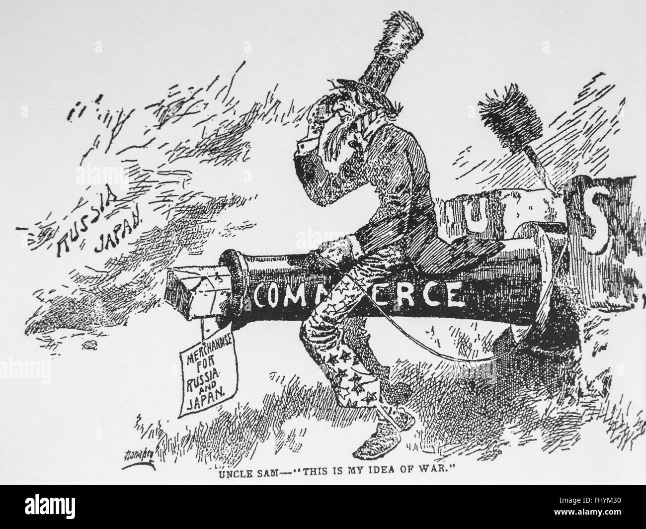 Caricature of Russo-Japanese War . Stock Photo