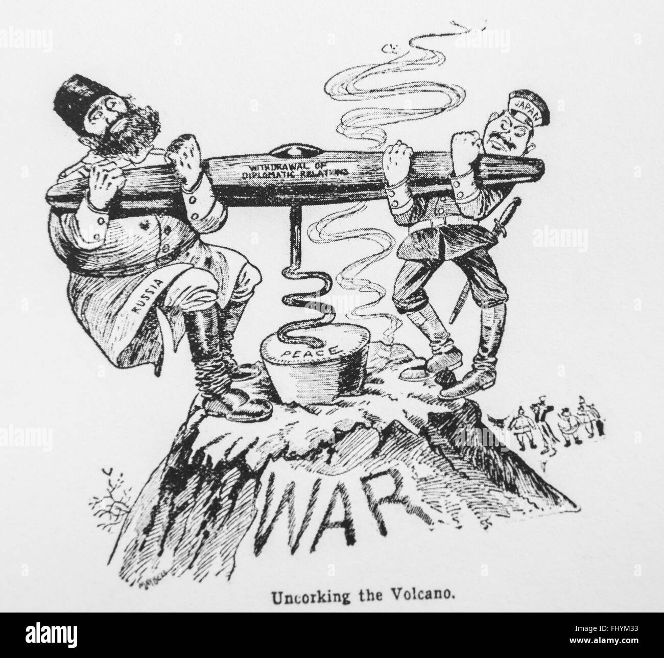 Caricature of Russo-Japanese War . Stock Photo