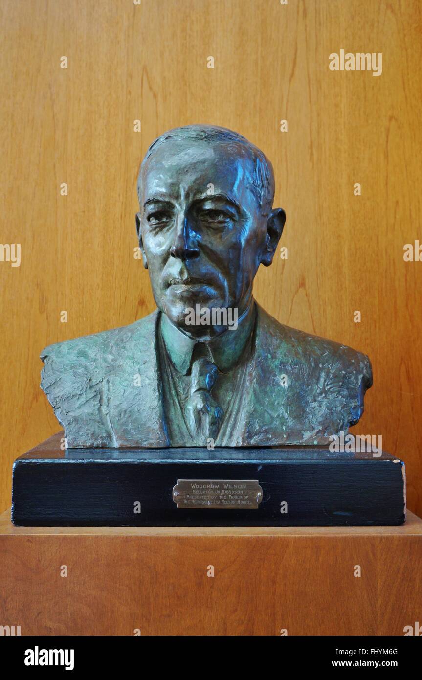 Bust sculpture of American President Woodrow Wilson in Robertson Hall
