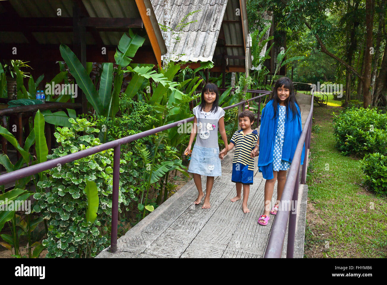 The RIVERSIDE COTTAGES in KHO SOK, a perfect place to stay to visit Kho Sok National Park and is a child friendly destination - Stock Photo