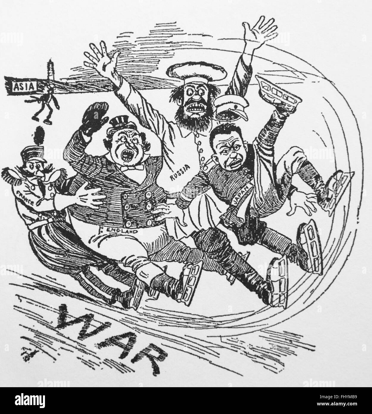 Caricature of Russo-Japanese War . Stock Photo