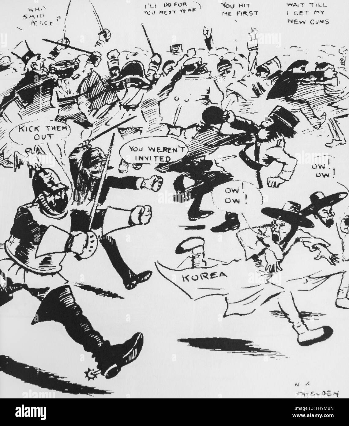 Caricature of Russo-Japanese War . Stock Photo