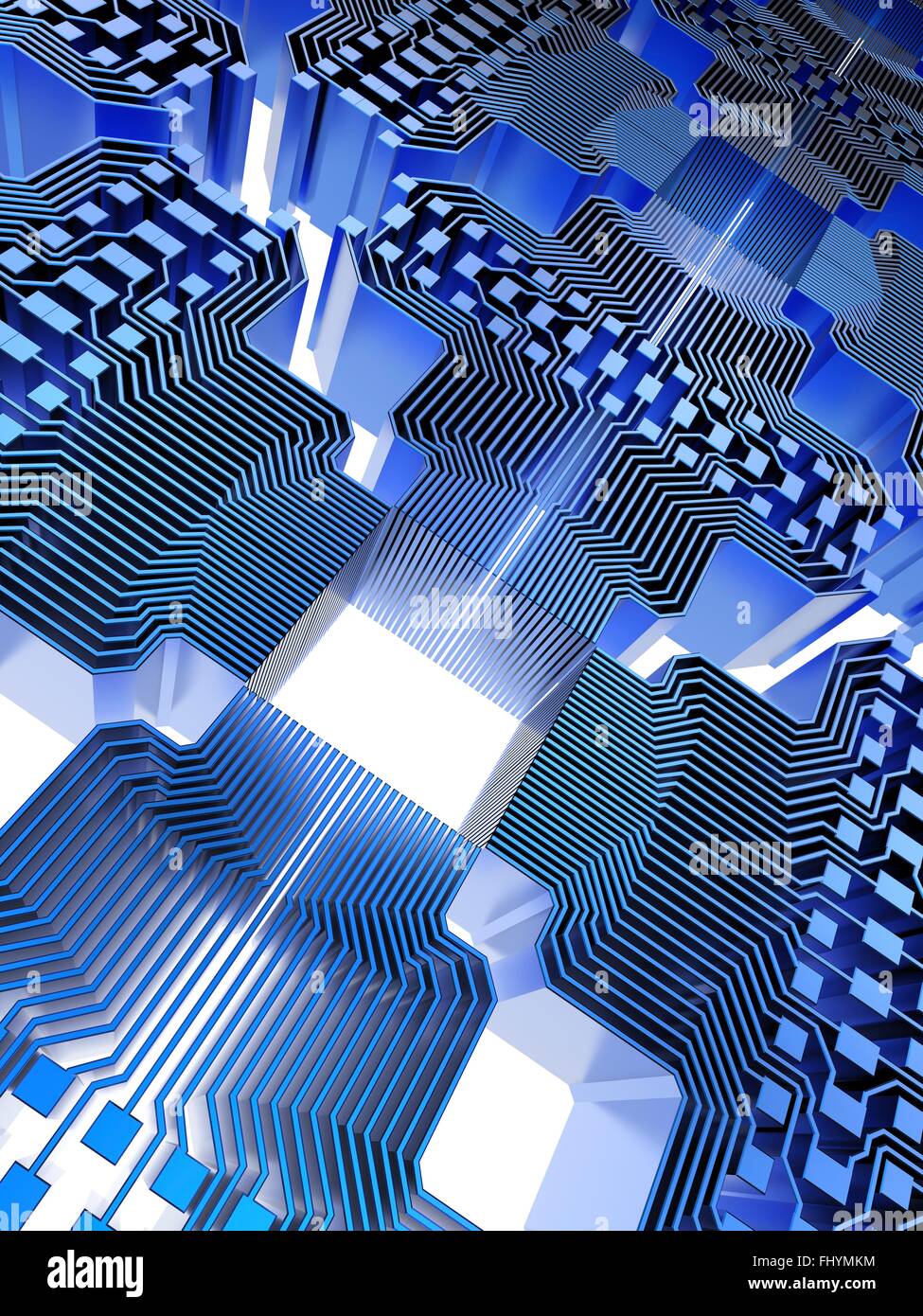 Quantum computer. Conceptual computer artwork of electronic circuitry as part of a quantum computer structure. Stock Photo
