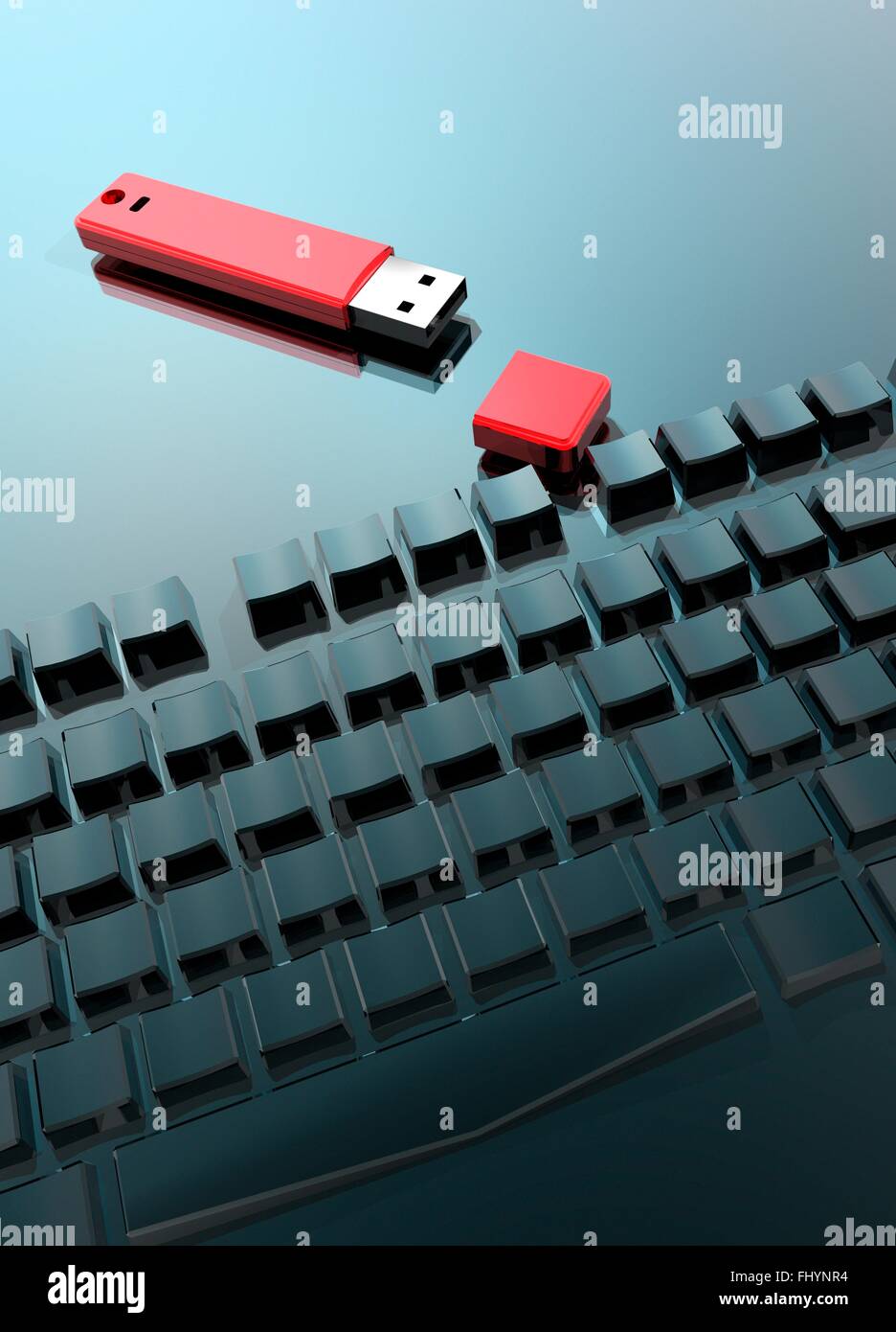 USB (universal serial bus) data stick and computer keys, illustration. Stock Photo