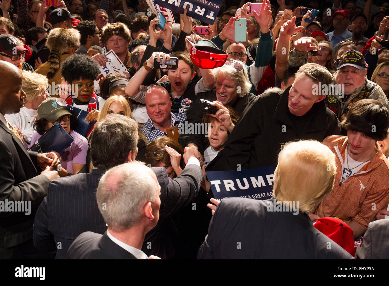 Republican presidential candidate Donald Trump greets supporters during ...