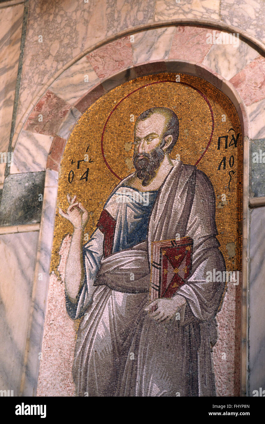 14th CENTURY MOSAIC of the St Peter on the wall of KARIYE CAMII - the world's finest Byzantine art - ISTANBUL Stock Photo