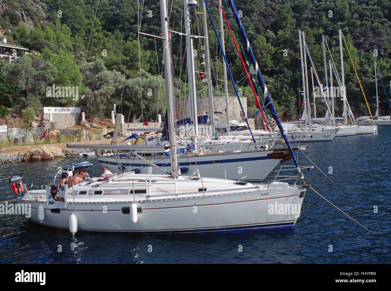 Sail boats at anchor - TURQUOISE COAST, TURKEY Stock Photo