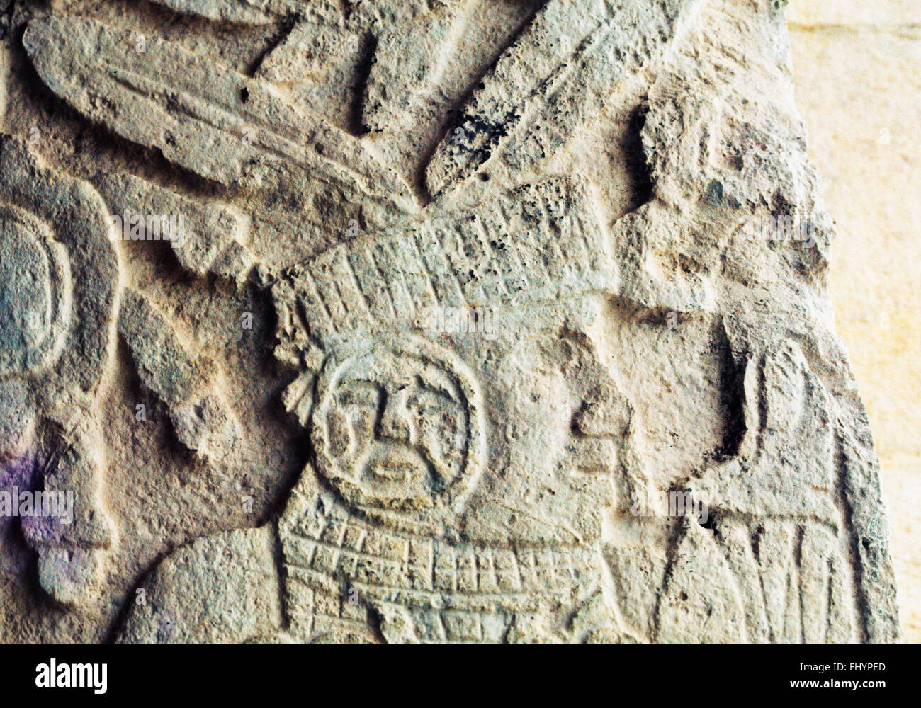 MAYA SERPENT CARVINGS built into RUINS of BALL COURT in CHICHEN ITZA