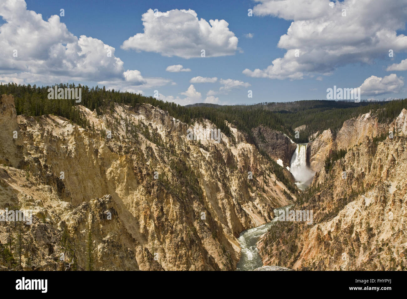 LOWER YELLOWSTONE FALLS drops into the GRAND CANYON OF THE YELLOWSTONE - YELLOWSTONE NATIONAL PARK, WYOMING Stock Photo