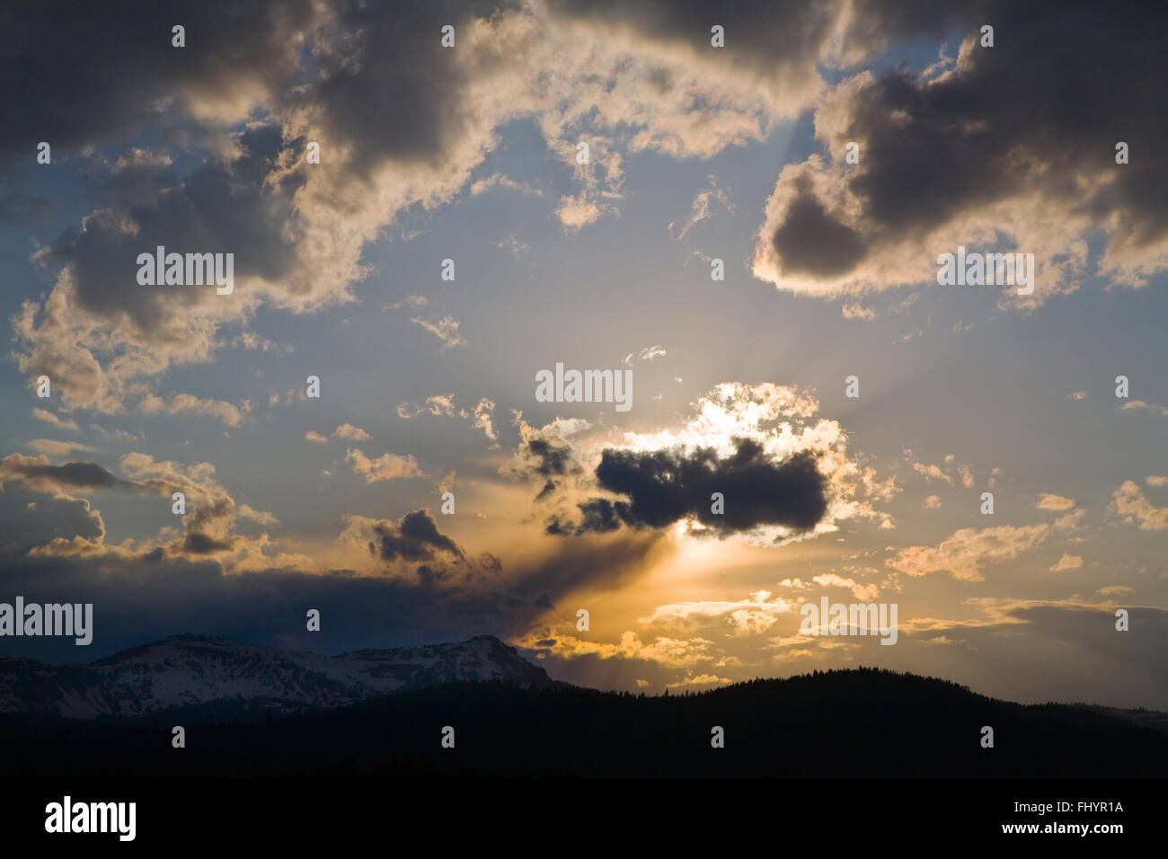 SUNSET over the GALLATIN MOUNTAINS - WEST YELLOWSTONE, MONTANA Stock Photo