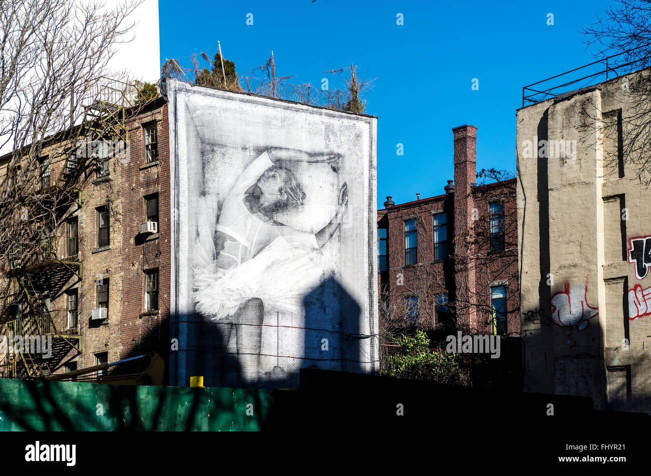 New York, NY French Graffiti Artist JR's portrait of ballerina