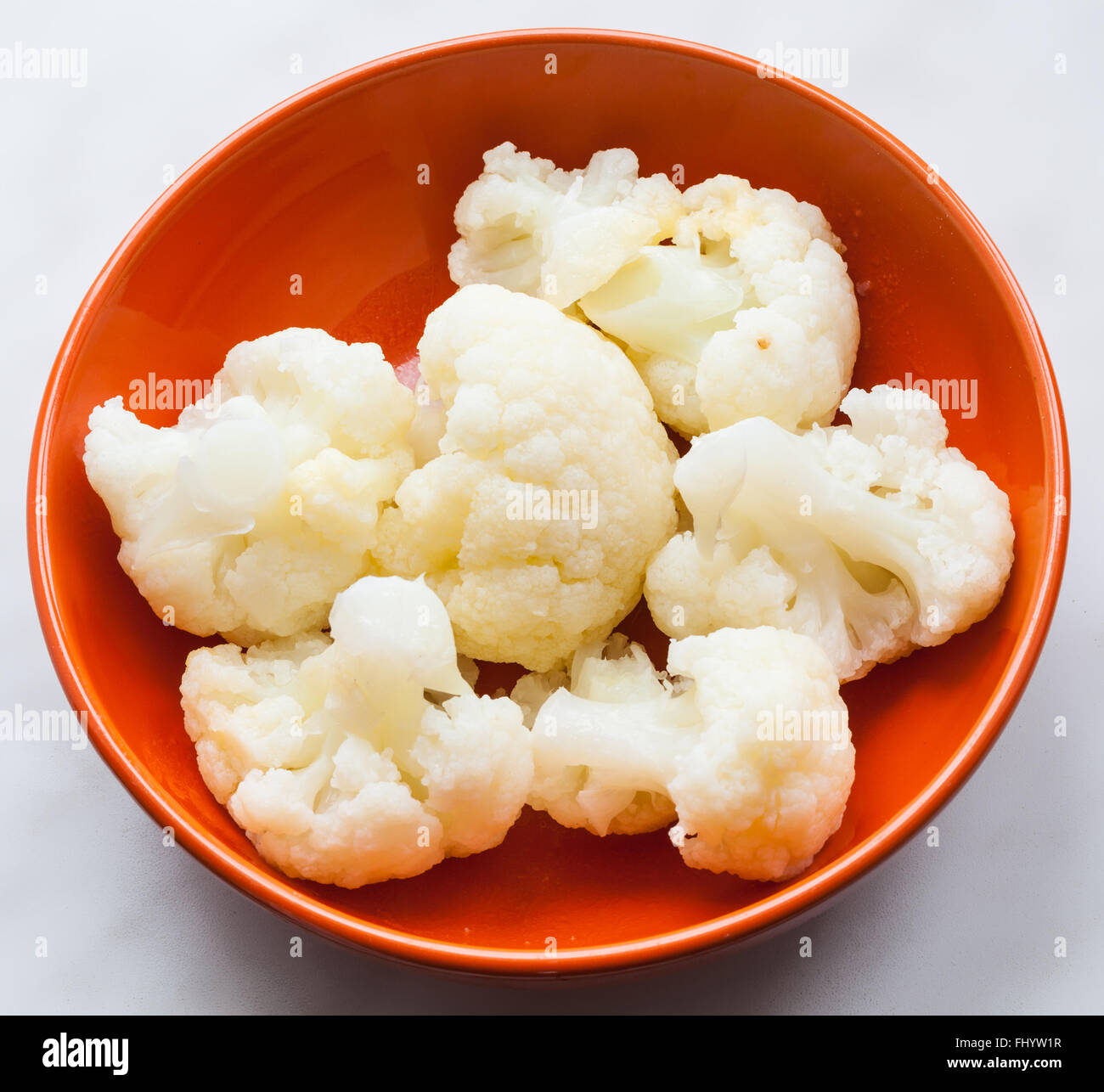Boiled Cauliflower With Butter In Orange Ceramic Bowl Stock Photo Alamy