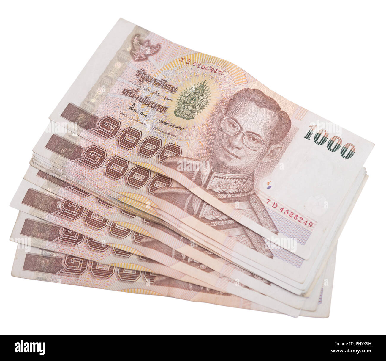 Thai banknotes 1000 baht isolated on white Stock Photo