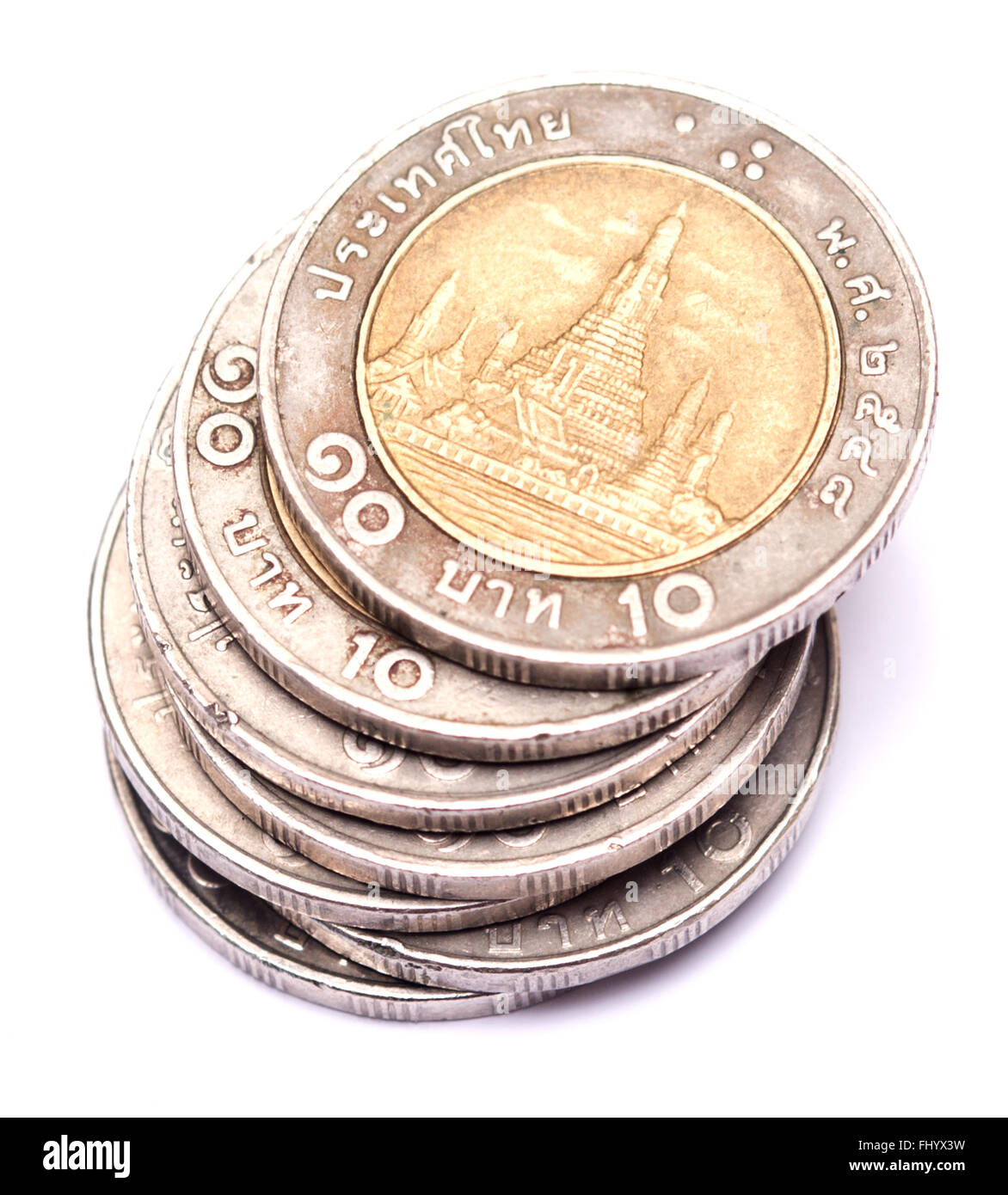 Thai coins isolated on white Stock Photo