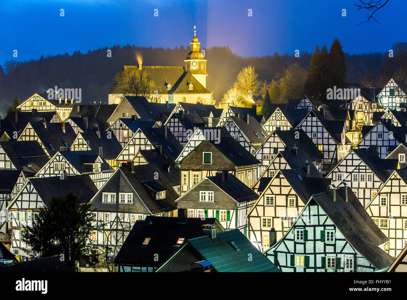 Historical old town, Tudor style houses, in Freudenberg, Germany ...