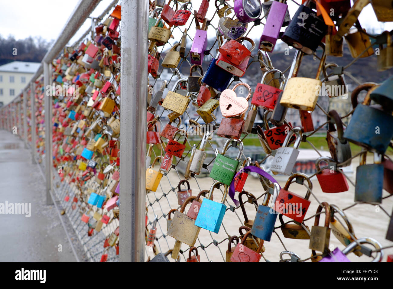 Padlocks on bridge Salzburg Stock Photo Alamy
