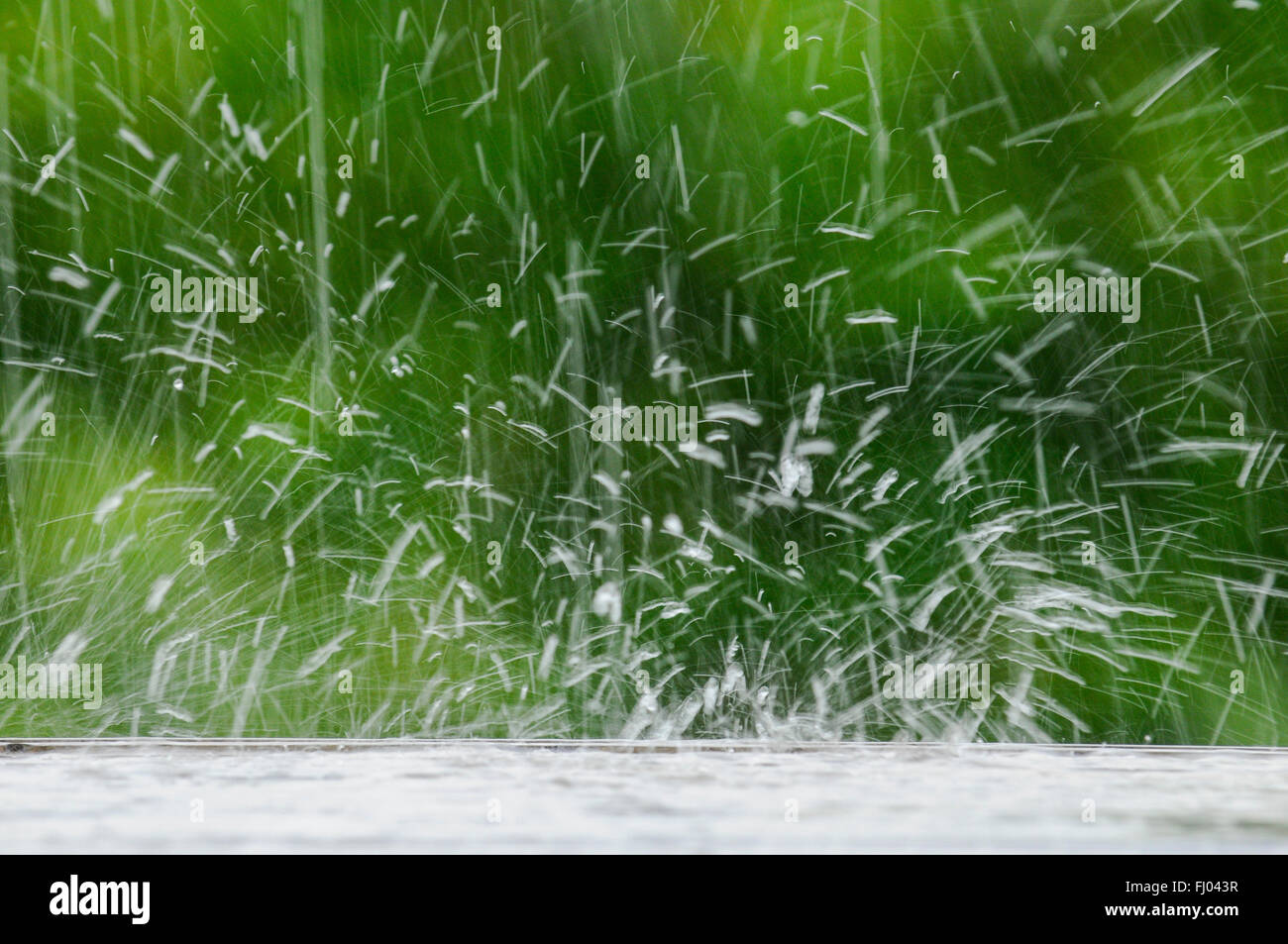 Rain, Regen, thunderstorm, Gewitter, Gewitterregen, Tropfen, drops, Wasser, water, Mauren, Liechtenstein 2 Stock Photo