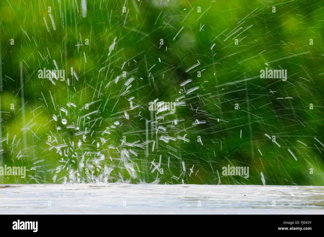Rain, Regen, thunderstorm, Gewitter, Gewitterregen, Tropfen, drops, Wasser, water, Mauren, Liechtenstein 2 Stock Photo
