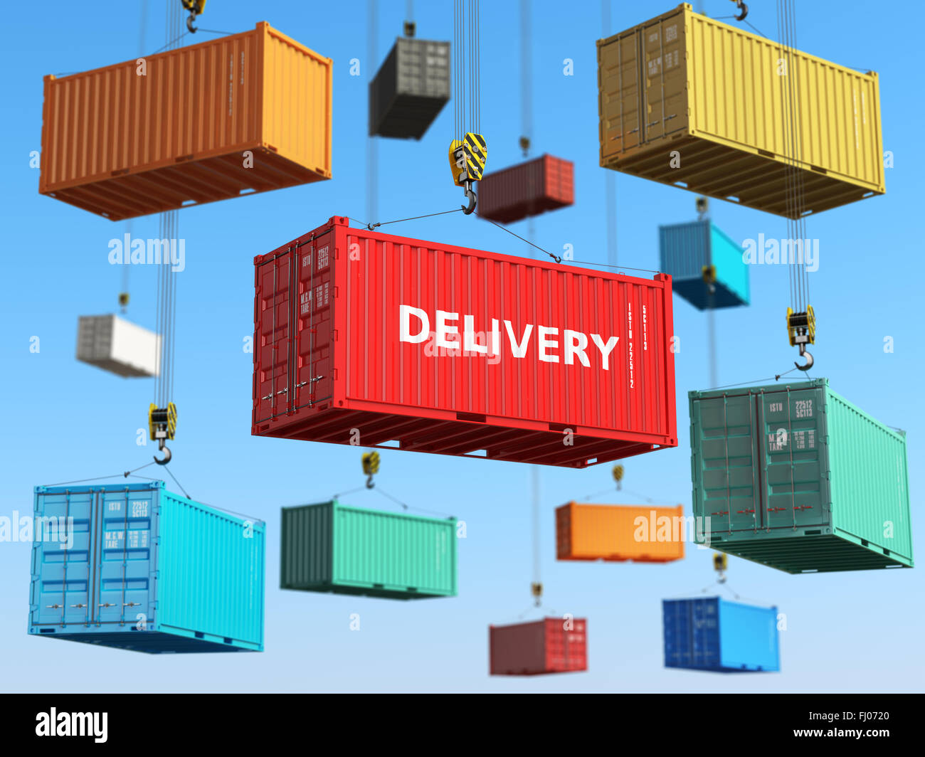Container Delivery Image Delivery background concept. Cargo shipping containers in storage area ...