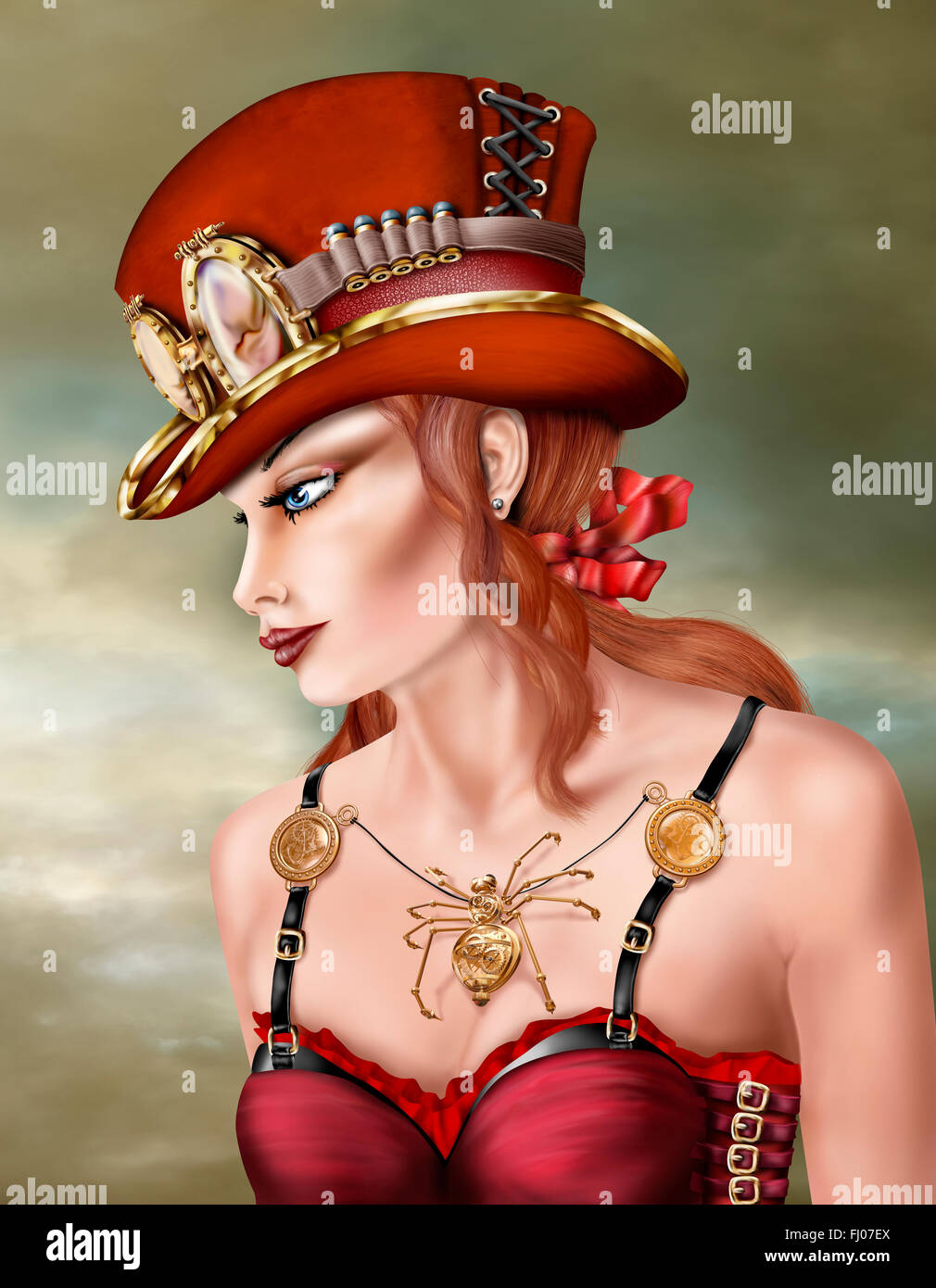 Beautiful Steampunk Lady in Fancy Uniform | Art Board Print