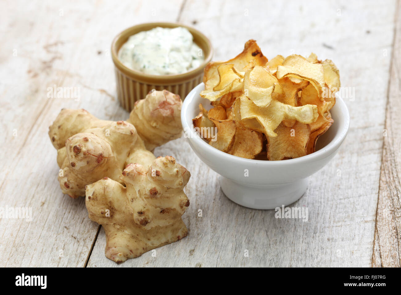 homemade jerusalem artichoke chips with dipping sauce Stock Photo Alamy