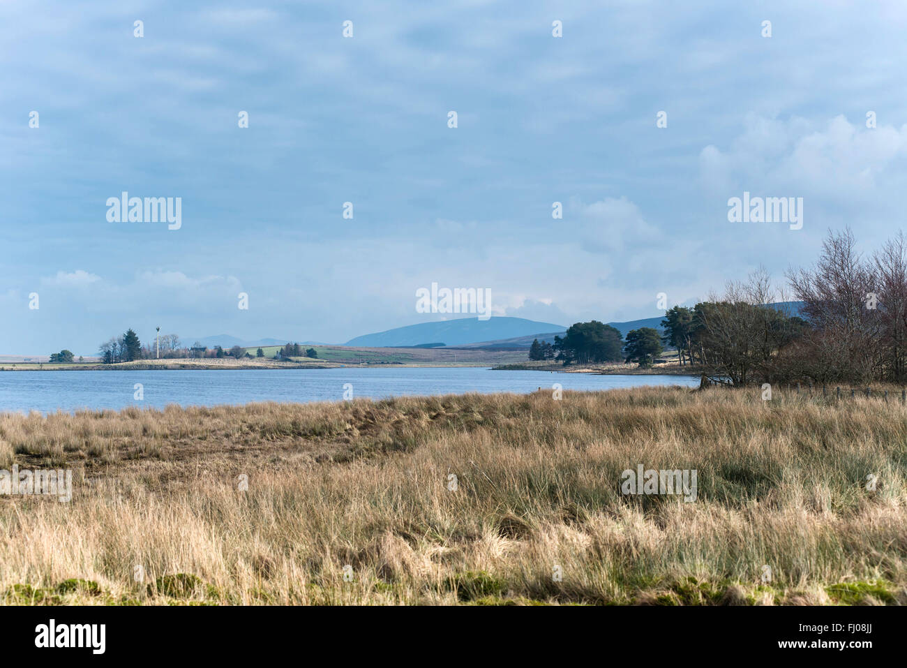View of the pentland hills from Harperrig reservoir Stock Photo