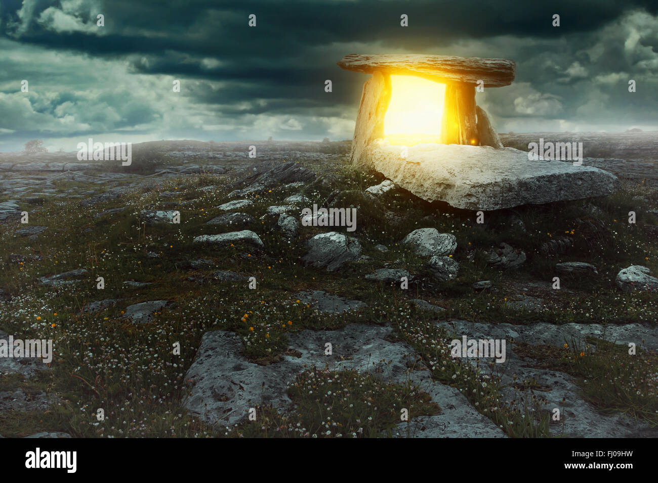 Magical portal in a mysterious land . Surreal and fantastic concept Stock Photo