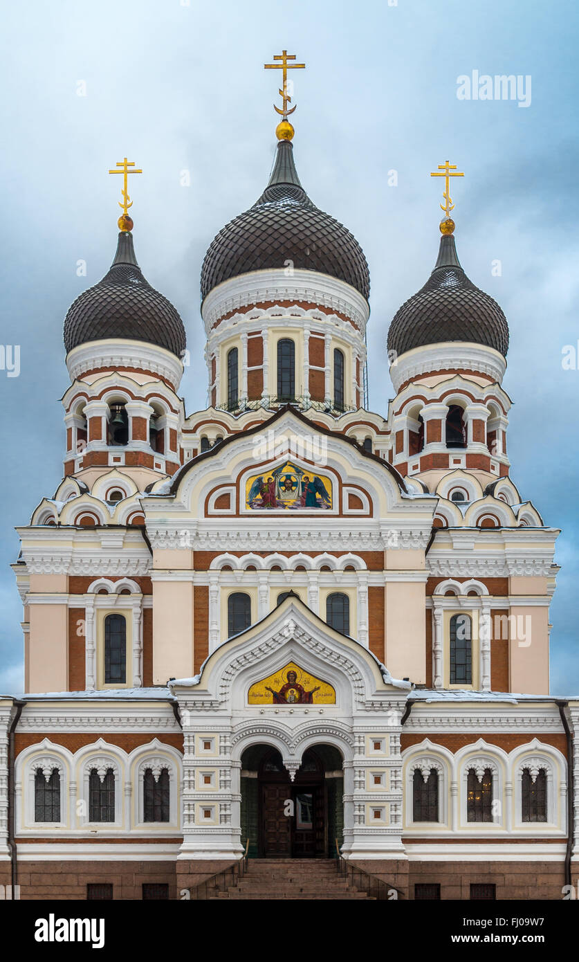 Alexander Nevsky Orthodox Cathedral in the Tallinn Old Town, Estonia Front View Stock Photo
