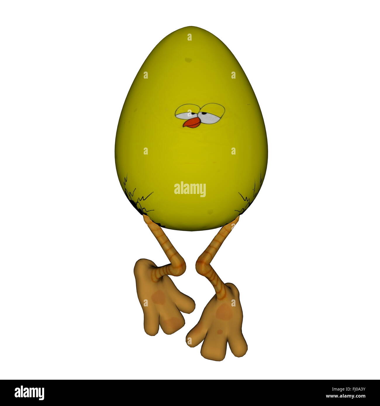 Easter yellow egg standing shyly on its legs isolated in white