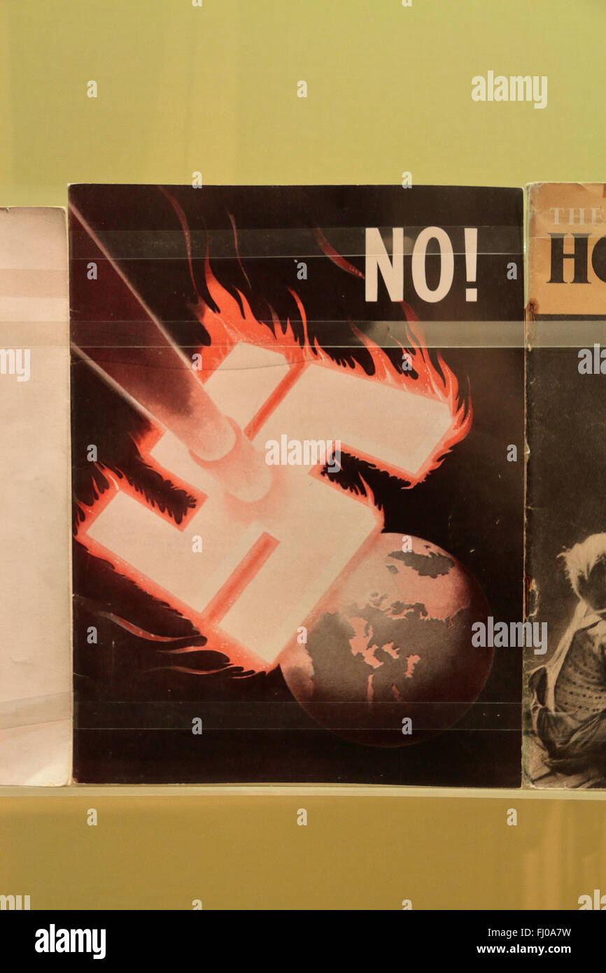 Government booklet with the Swastika on display in the Imperial War Museum North, Salford Quays, Manchester, UK. Stock Photo