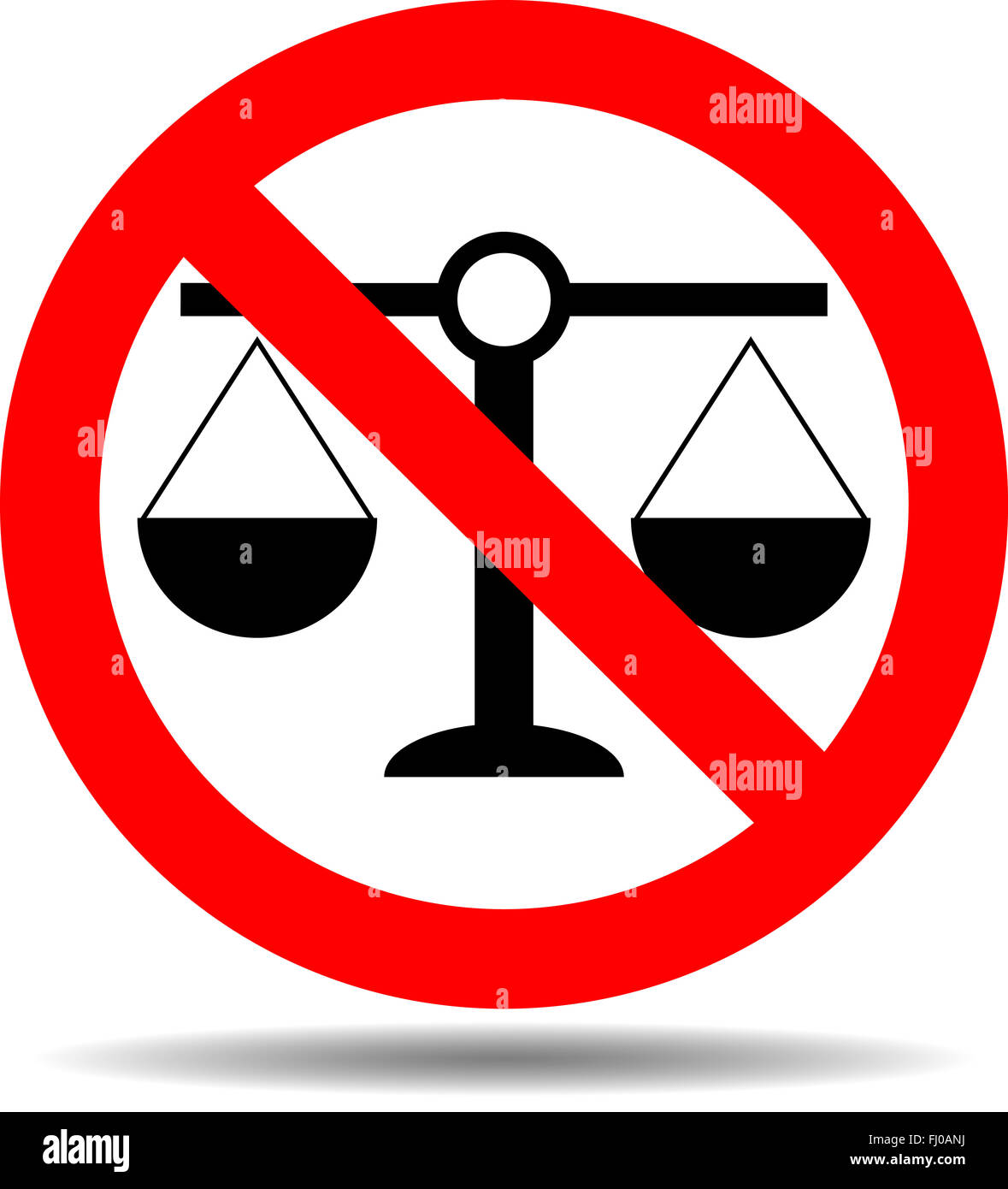 Sign justice ban. Justice law, sign no legal, no tribunal scale, no litigation compare, lawlessness and corruption. Vector abstr Stock Photo