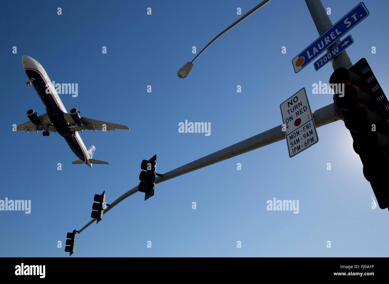 Plane landing, San Diego, California, USA Stock Photo