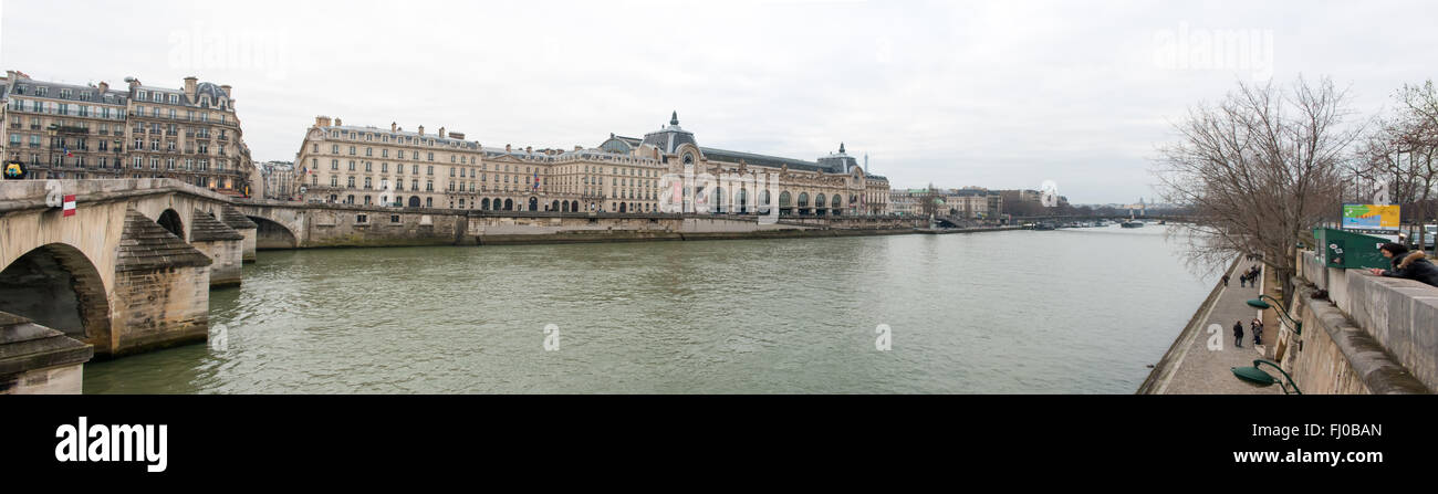 Paris Centre Inbetween Rivers Paris cityscape along river Seine. Cloudy weather. Panorama Stock Photo ...