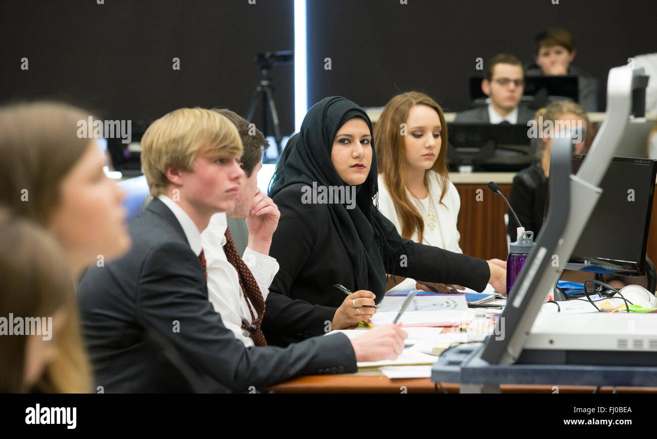 Teens posing as prosecuting attorneys in mock trial for high school ...