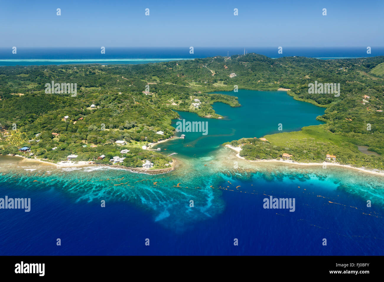 Aerial image of Roatan island and coral reef in ocean Stock Photo Alamy Aerial image of Roatan island and coral reef in ocean Stock Photo Alamy